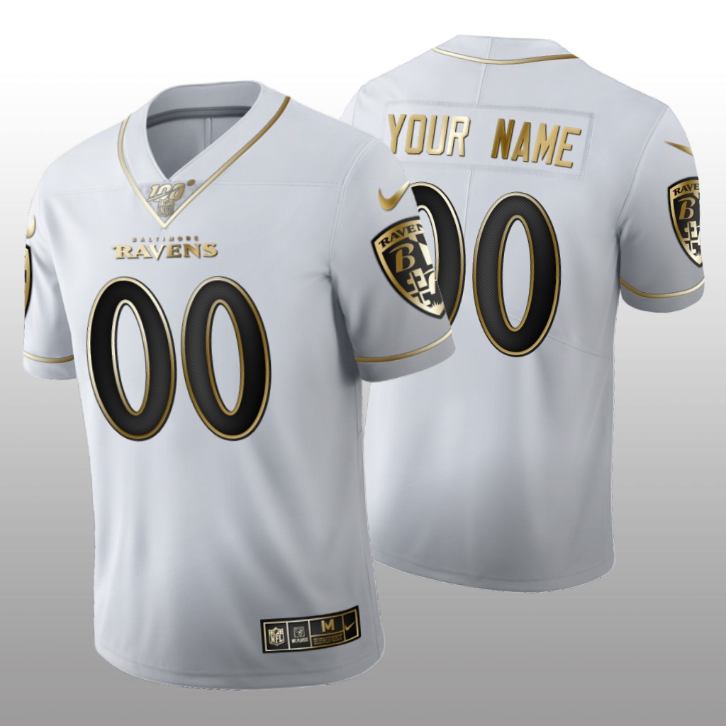 Baltimore Ravens Custom White Golden Edition Jersey 100th Season Men's