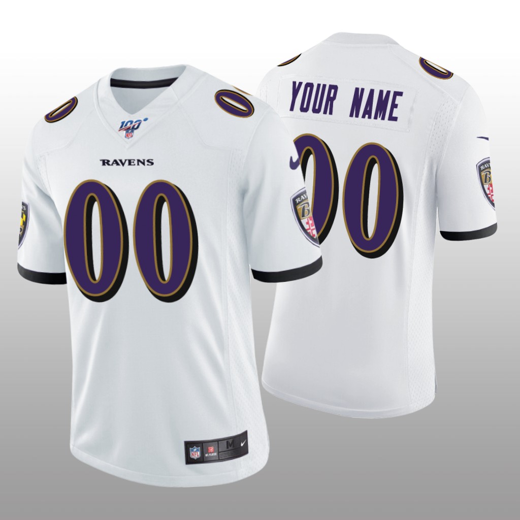 Baltimore Ravens Custom White Vapor Limited Jersey 100th Season - Men's