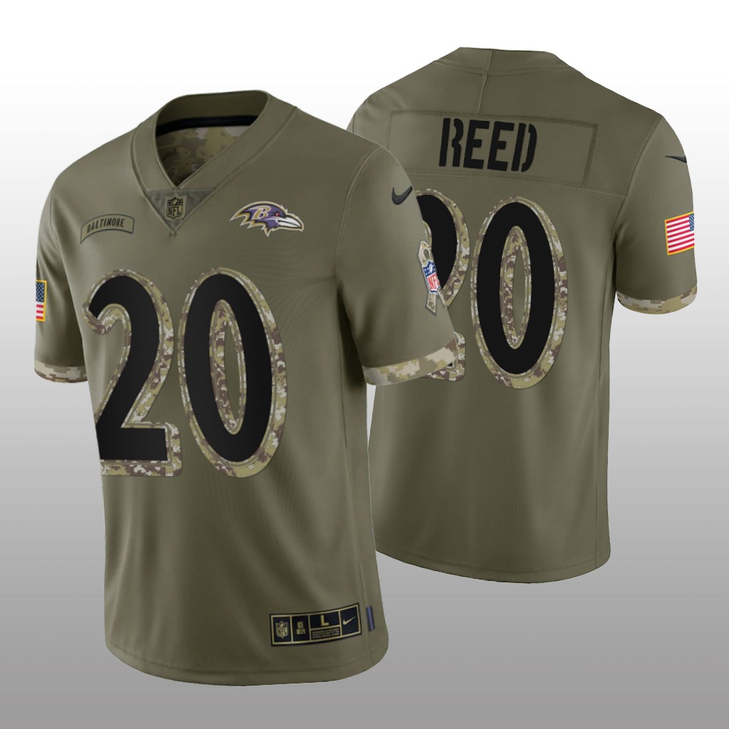 Baltimore Ravens Ed Reed Olive Jersey 2022 Salute To Service - Men's