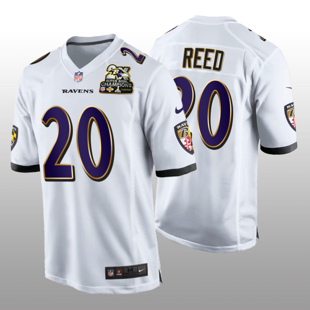 Baltimore Ravens Ed Reed White Game 2X Super Bowl Champions Patch - Men's