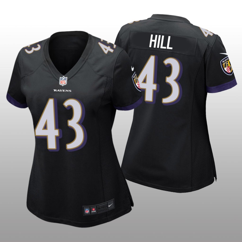 Baltimore Ravens Justice Hill Black Jersey Game - Women's
