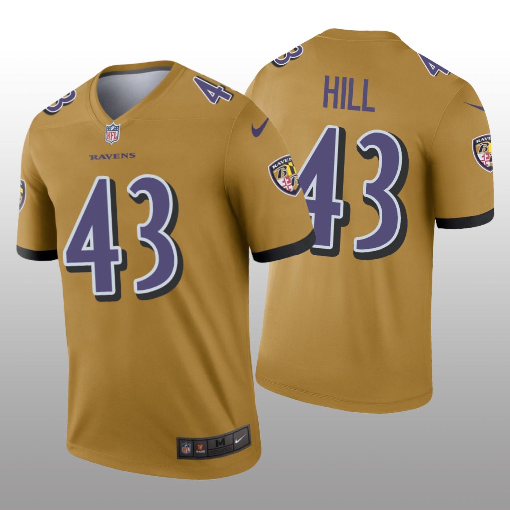 Baltimore Ravens Justice Hill Gold Jersey Inverted Legend - Men's