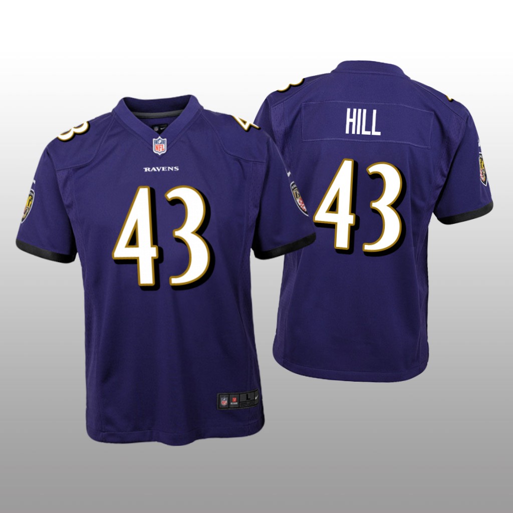 Baltimore Ravens Justice Hill Purple Jersey Game - Youth