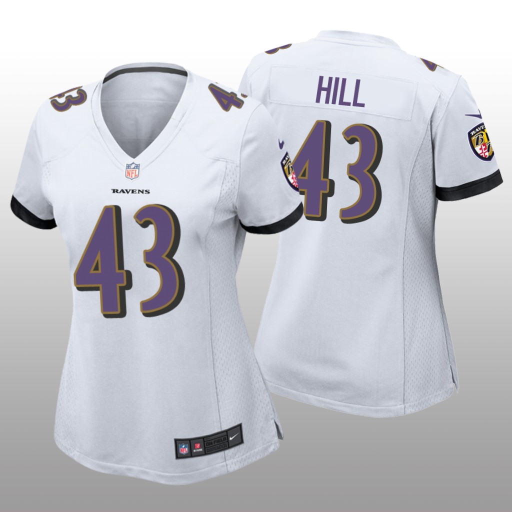 Baltimore Ravens Justice Hill White Jersey Game - Women's