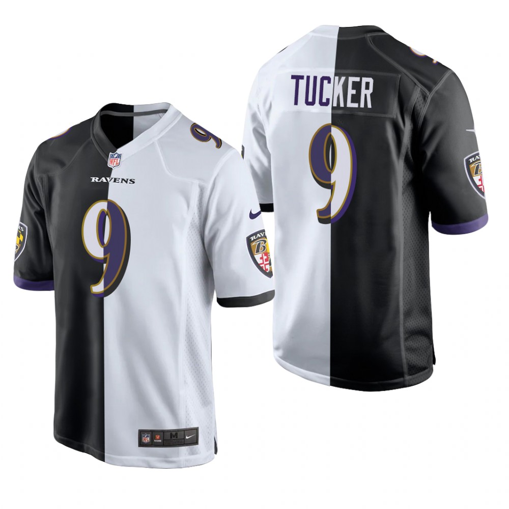 Baltimore Ravens Justin Tucker Black White Game Split - Men's