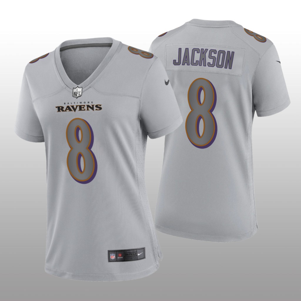 Baltimore Ravens Lamar Jackson Gray Jersey Atmosphere Fashion Game - Women's