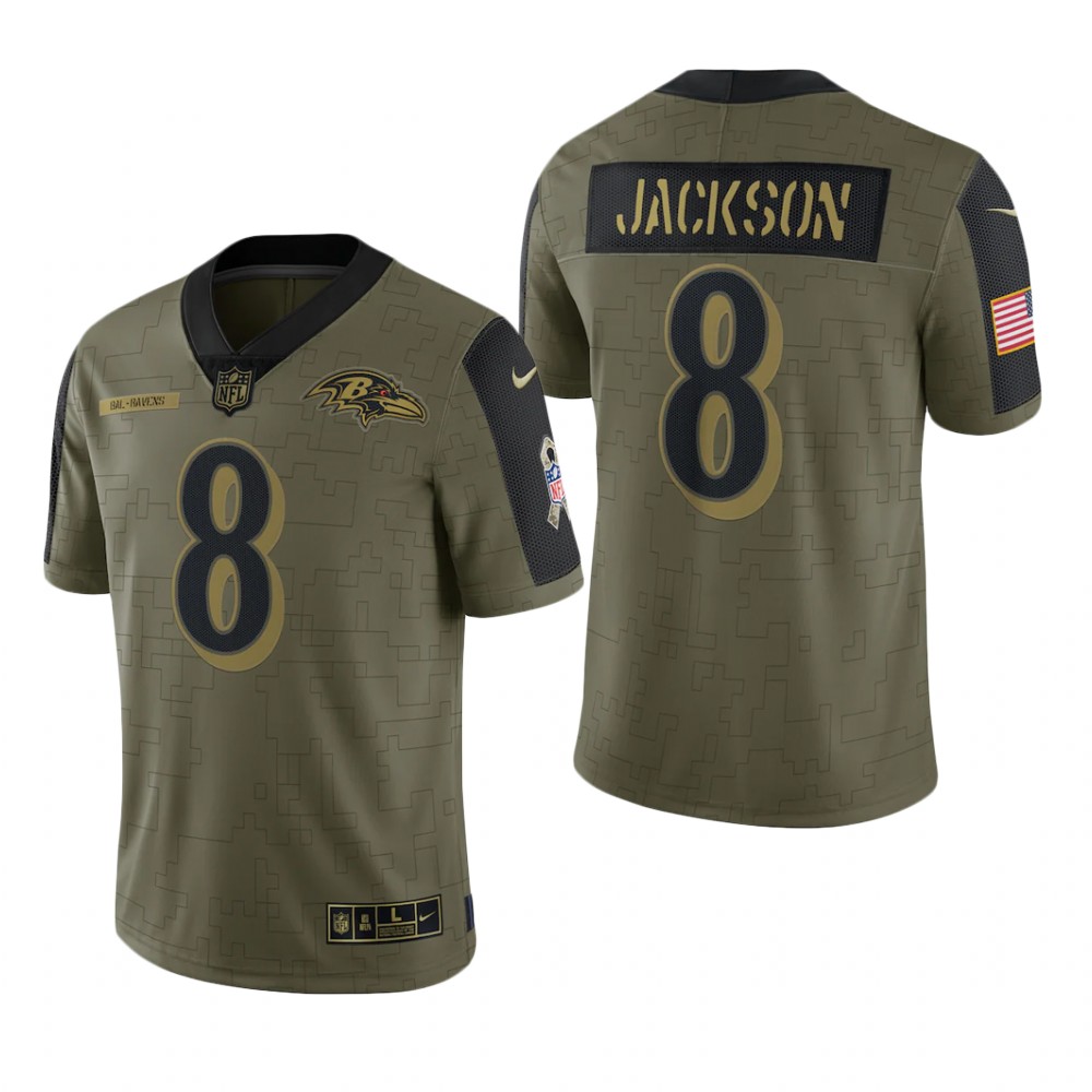 Baltimore Ravens Lamar Jackson Olive Limited Jersey 2021 Salute To Service - Men's
