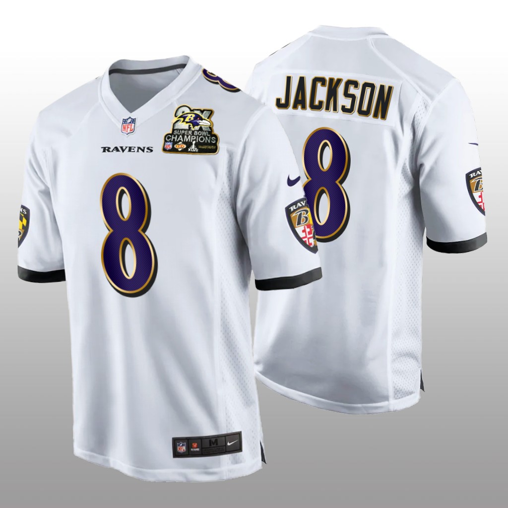 Baltimore Ravens Lamar Jackson White Game 2X Super Bowl Champions Patch - Men's