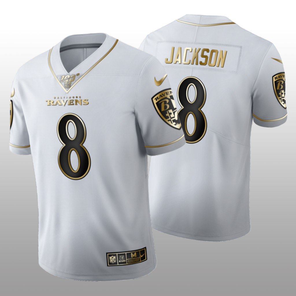 Baltimore Ravens Lamar Jackson White Golden Edition Jersey 100th Season Men's