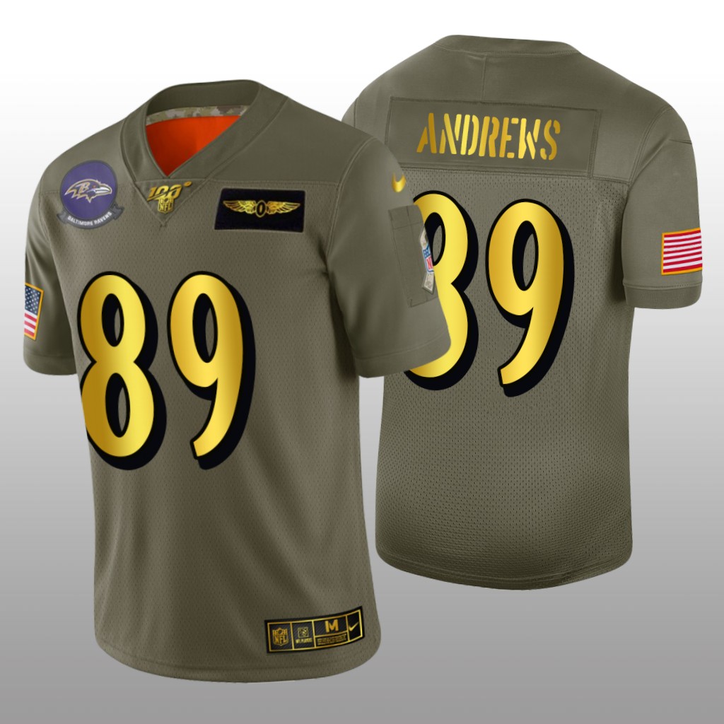 Baltimore Ravens Mark Andrews Olive Golden NFL 100 Jersey 2019 Salute to Service - Men's