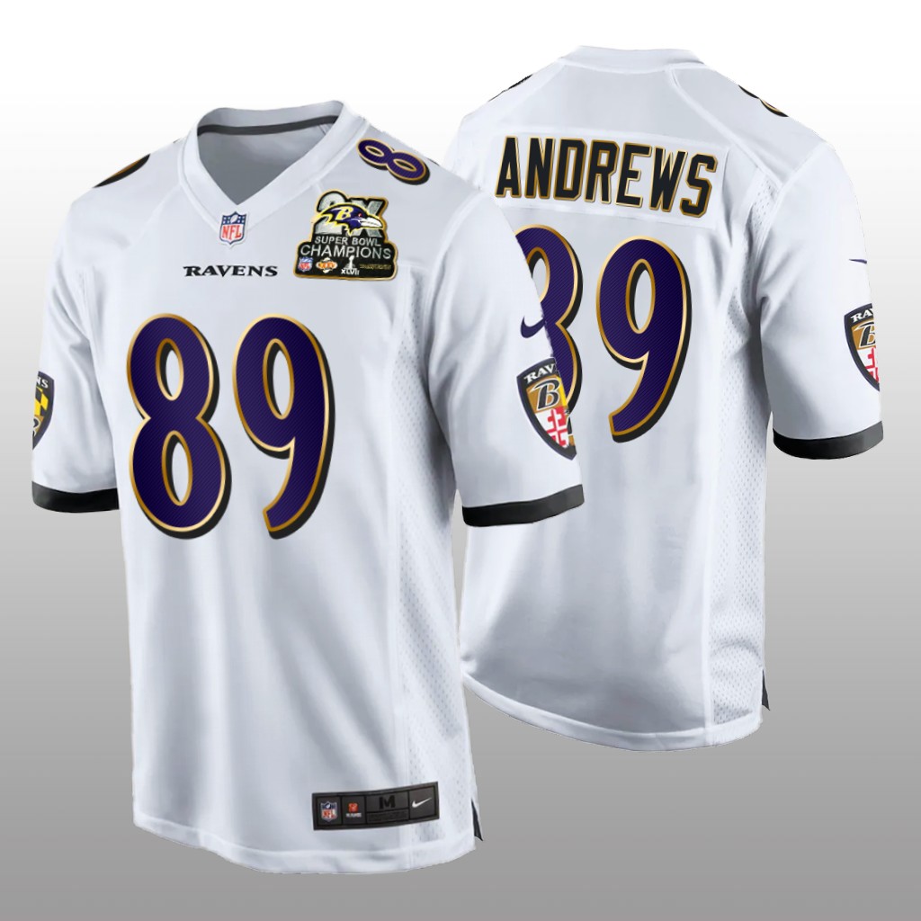 Baltimore Ravens Mark Andrews White Game 2X Super Bowl Champions Patch - Men's