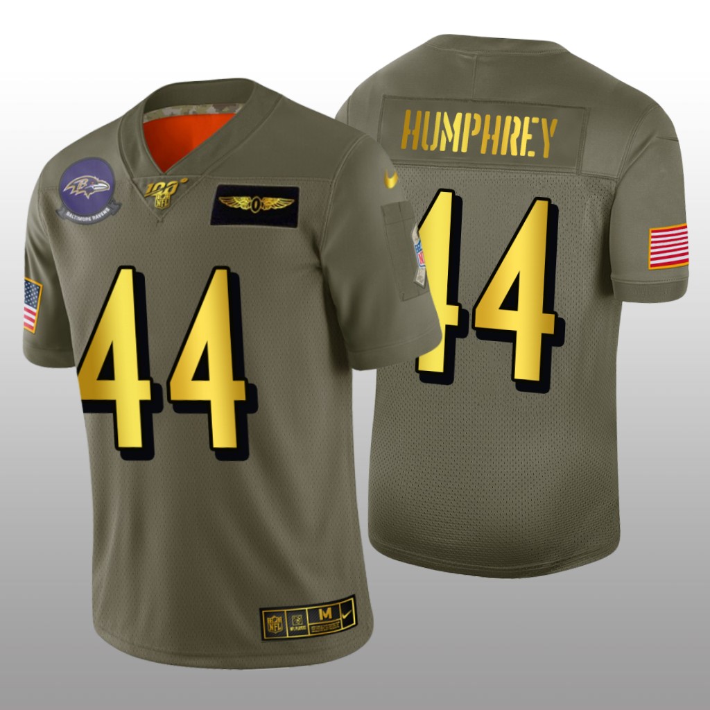 Baltimore Ravens Marlon Humphrey Olive Golden NFL 100 Jersey 2019 Salute to Service - Men's