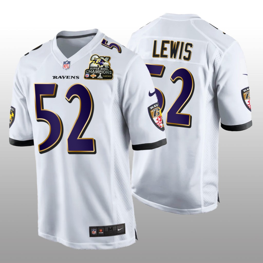 Baltimore Ravens Ray Lewis White Game 2X Super Bowl Champions Patch - Men's