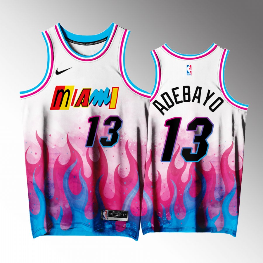 Bam Adebayo Miami Heat White #13 Jersey Mashup Flames Exclusive Edition