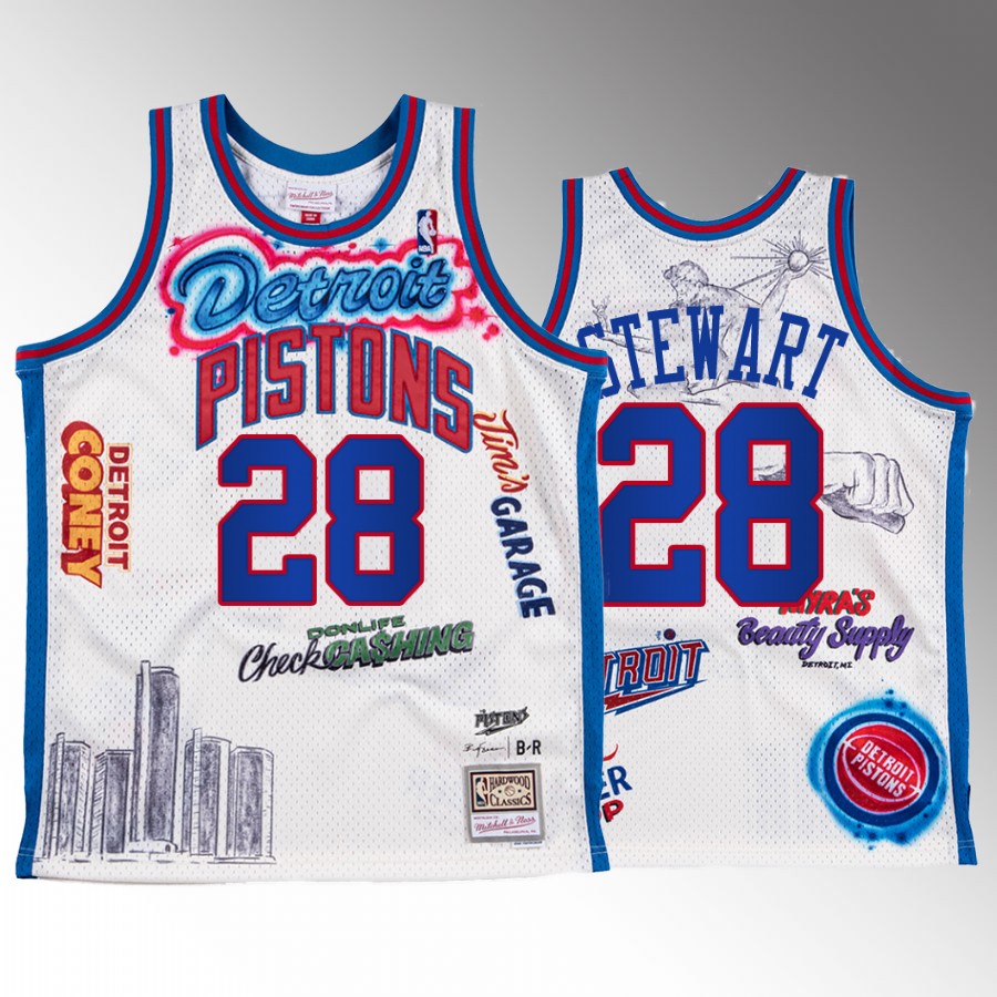 Big Sean X Mitchell Ness Isaiah Stewart Detroit Pistons White #28 Jersey BR Remix