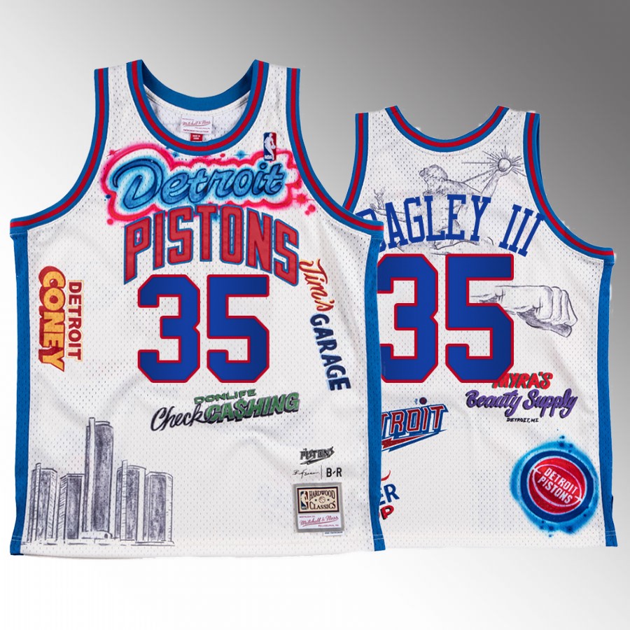 Big Sean X Mitchell Ness Marvin Bagley III Detroit Pistons White #35 Jersey BR Remix