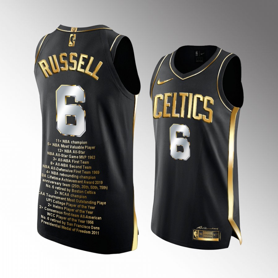 Bill Russell Glory Awards Celtics Black Jersey Golden Commemorative