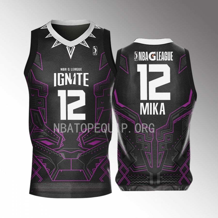 Black Panther Eric Mika NBA G League Ignite Black #12 Jersey Marvel Super Hero Day 2022