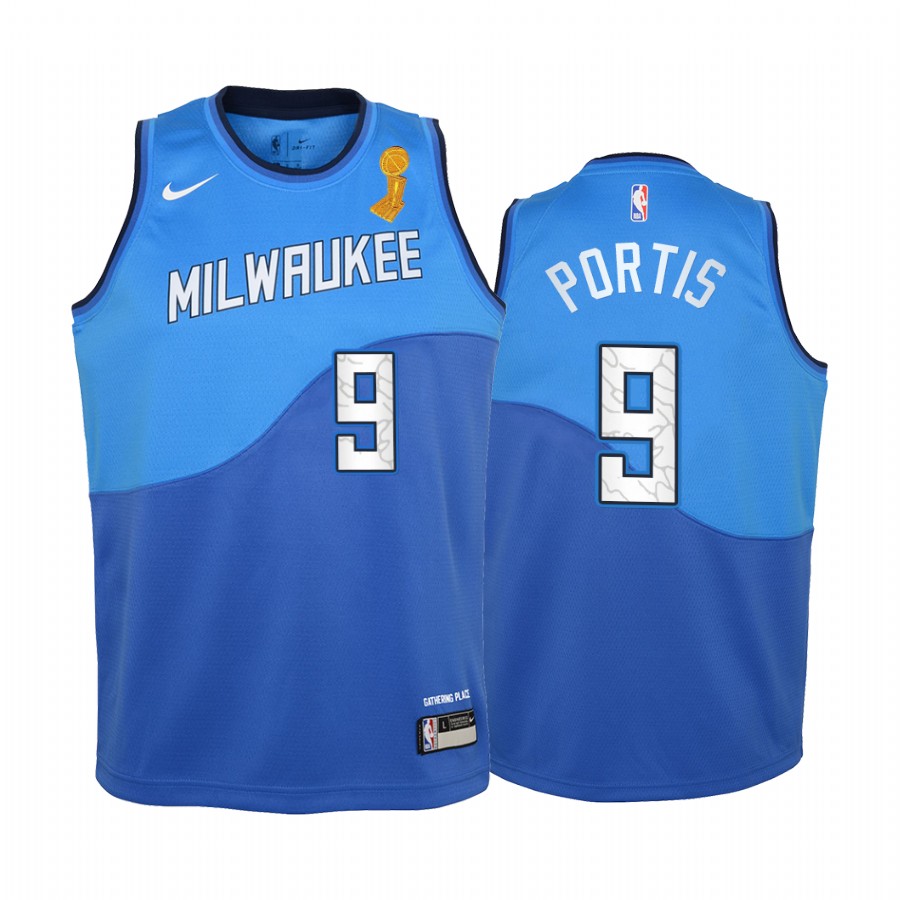 Bobby Portis Milwaukee Bucks Blue 2021 NBA Finals Champions Youth Jersey City Edition
