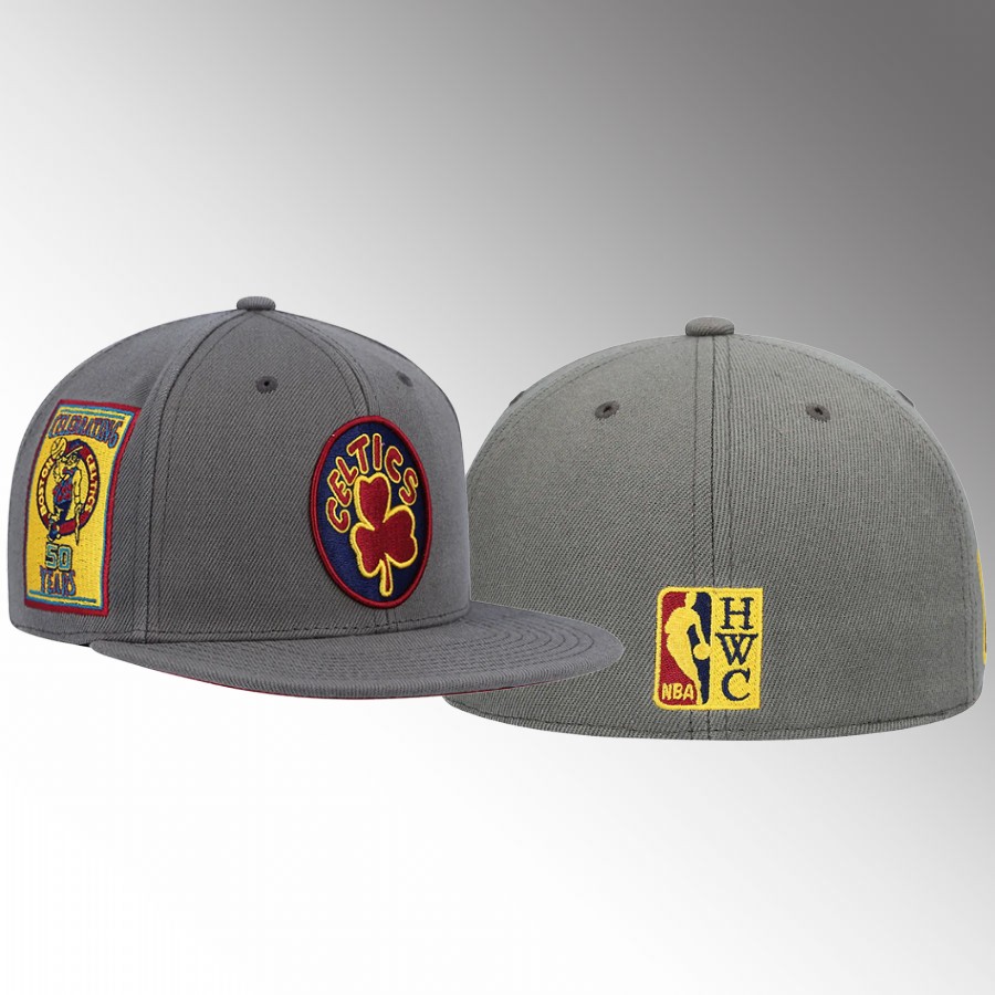 Boston Celtics 50th Team Anniversary Charcoal Carbon Cabernet Fitted Hat