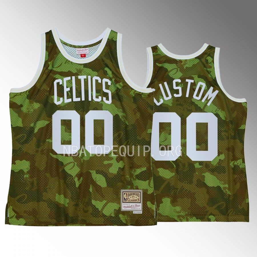 Boston Celtics Custom Green Ghost Camo Men Jersey Hardwood Classics