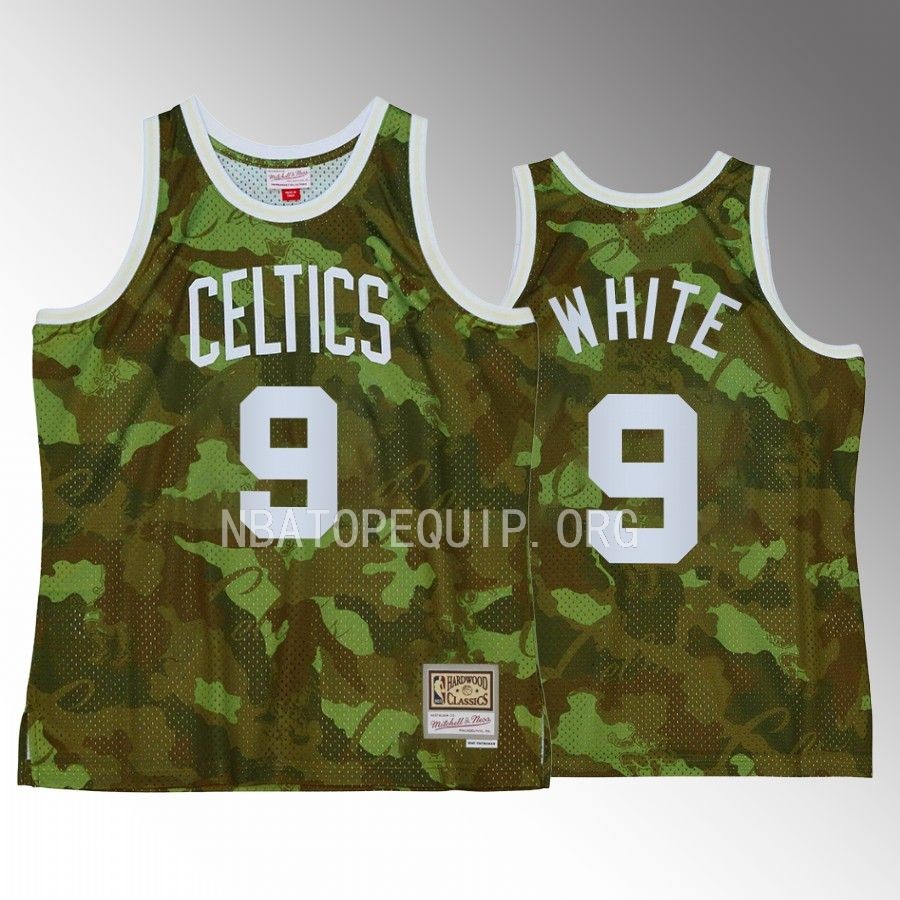 Boston Celtics Derrick White Green Ghost Camo Men Jersey Hardwood Classics