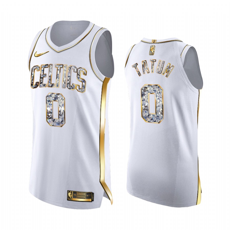 Boston Celtics Jayson Tatum White Diamond Edition Jersey 2022 NBA Playoffs #0