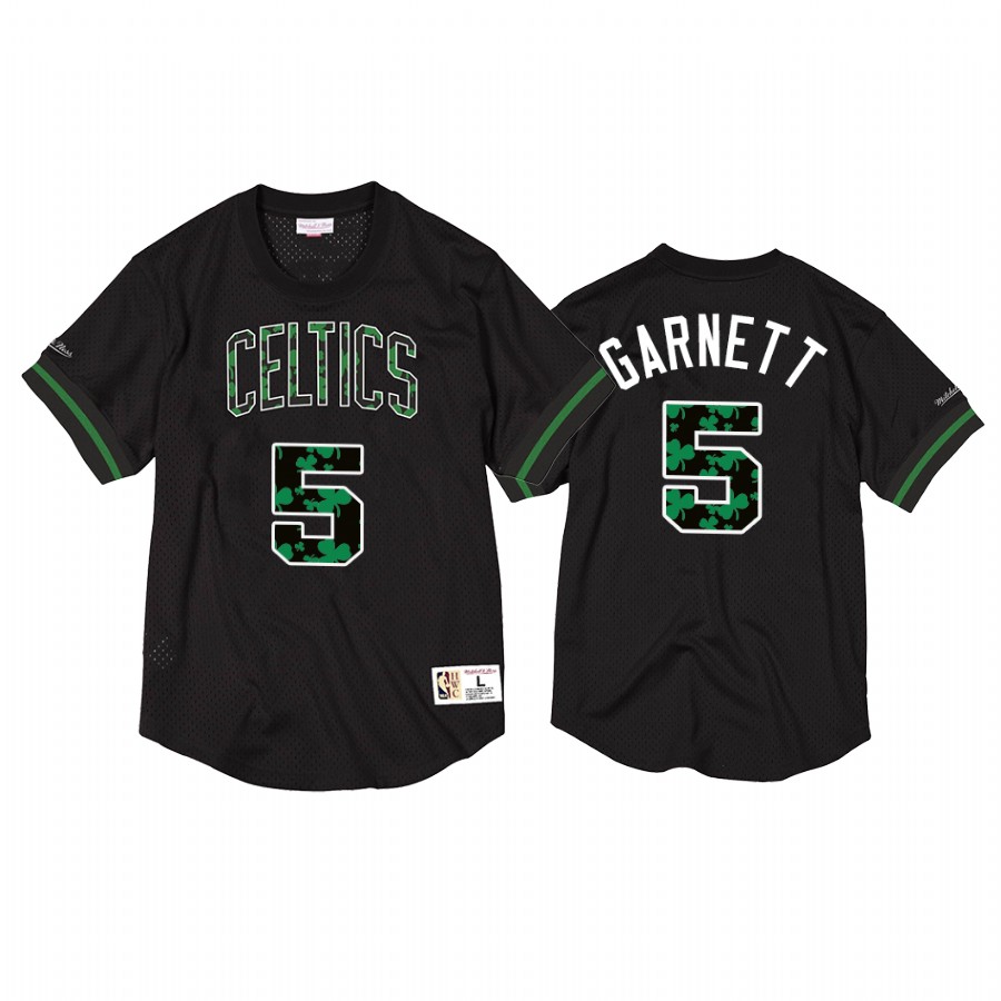 Boston Celtics Kevin Garnett Black Shamrock Mesh Crewneck Jersey #5