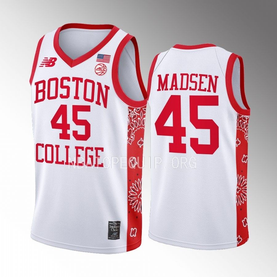 Boston College Eagles Mason Madsen Jersey 2022-23 Red Bandanna White For Welles Uniform