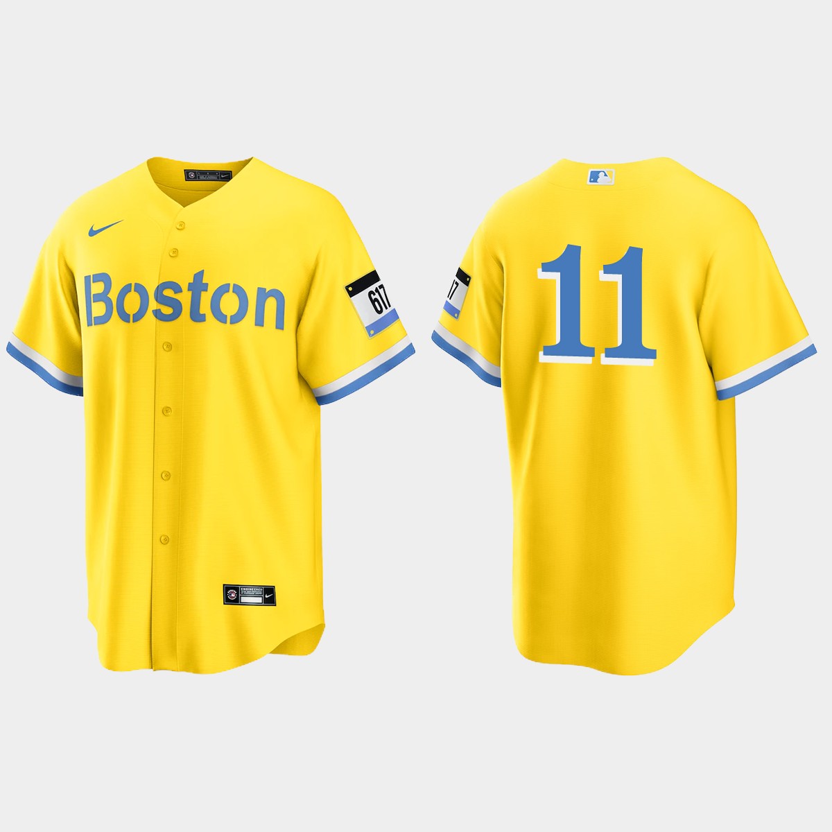 Boston Red Sox #11 Rafael Devers 2021 City Connect Jersey - Gold Light Blue