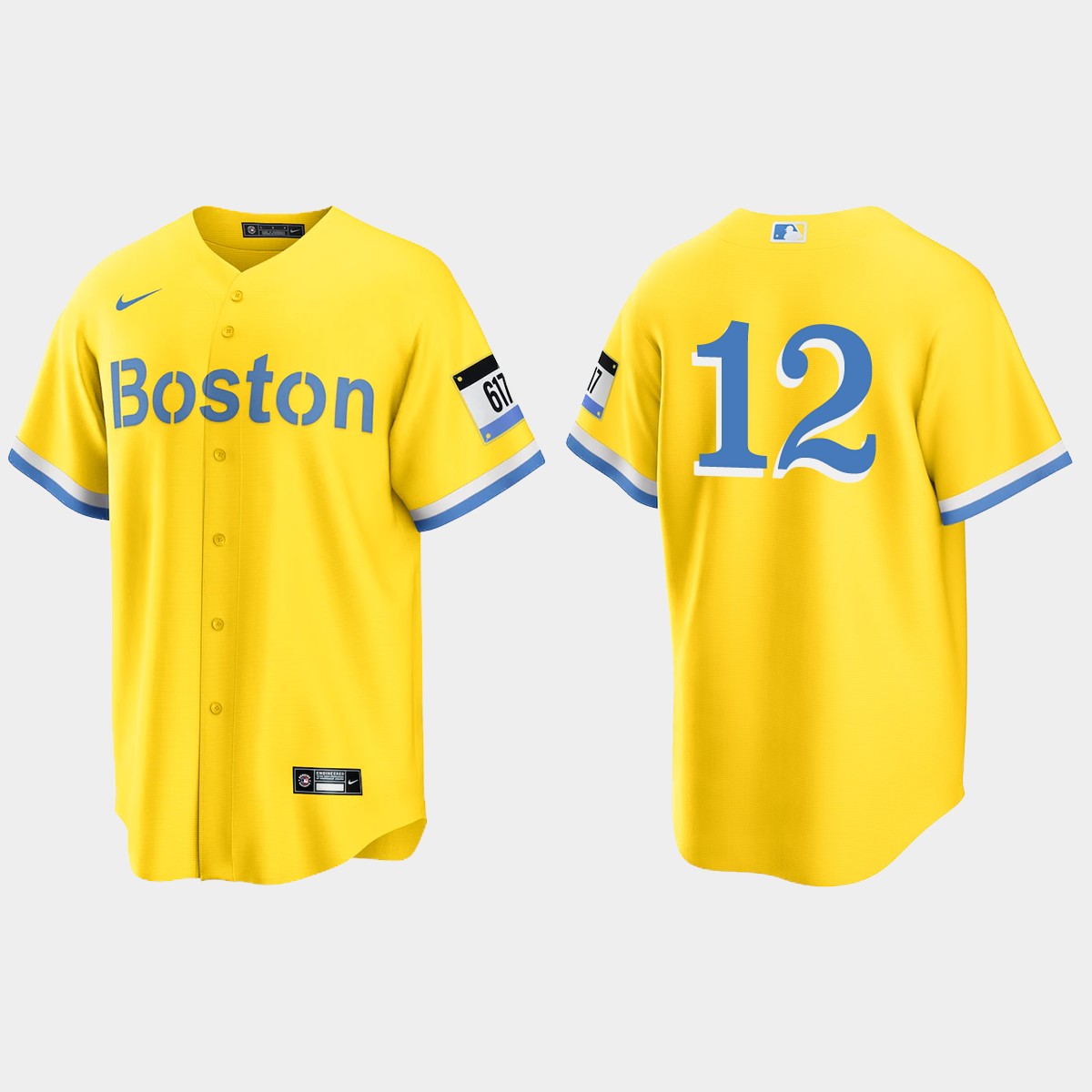Boston Red Sox #12 Ellis Burks 2021 City Connect Jersey - Gold Light Blue