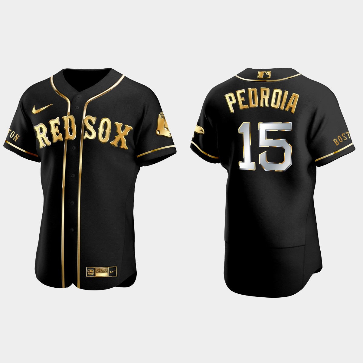 Boston Red Sox #15 Dustin Pedroia Golden Edition Jersey - Black