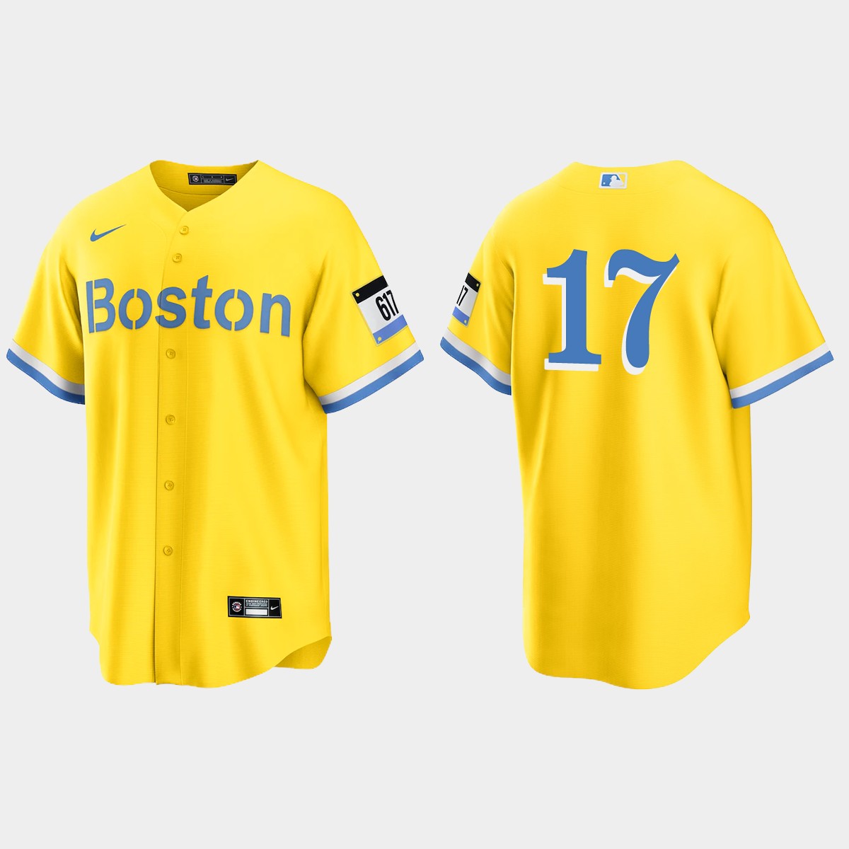 Boston Red Sox #17 Bret Saberhagen 2021 City Connect Jersey - Gold Light Blue