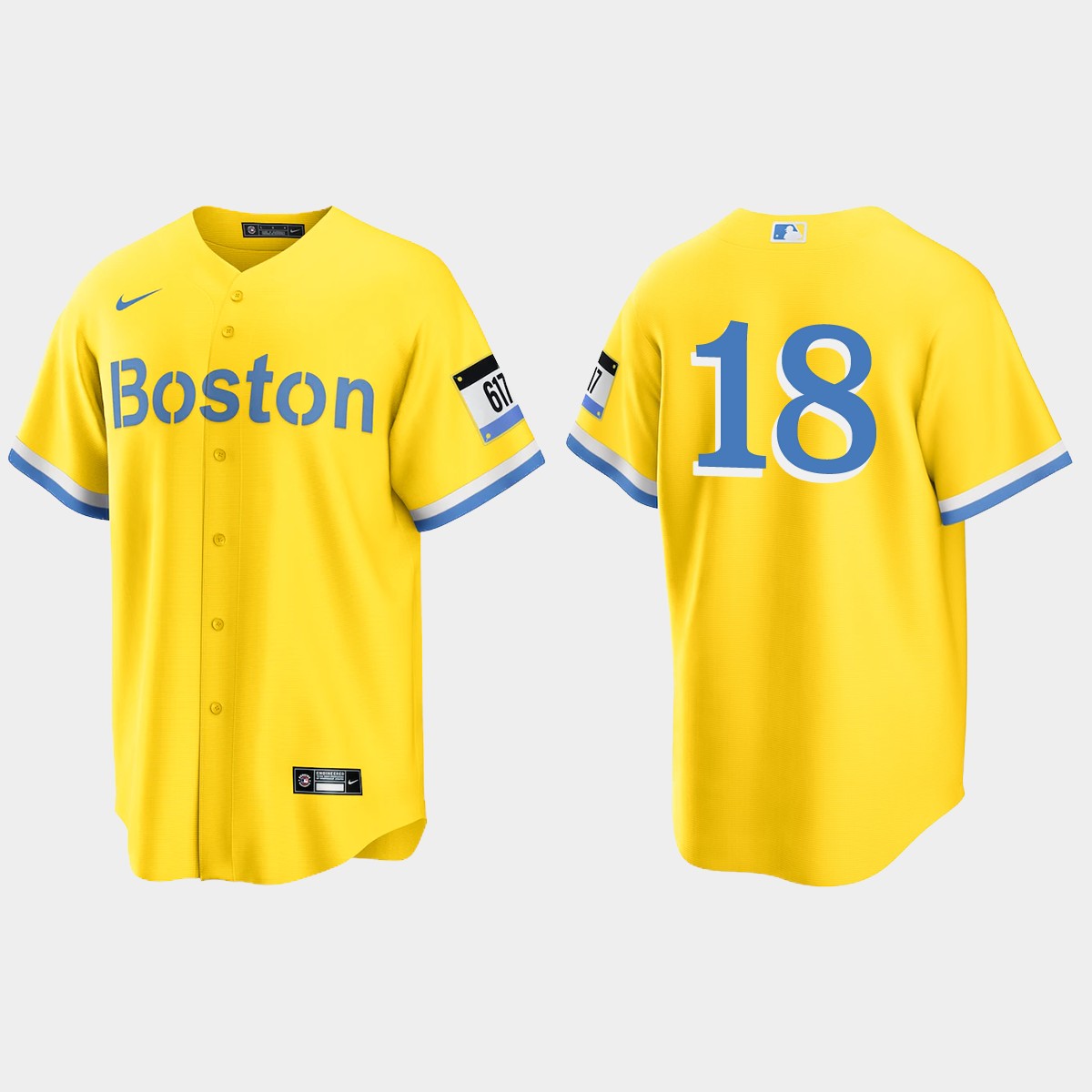 Boston Red Sox #18 Shane Victorino 2021 City Connect Jersey - Gold Light Blue