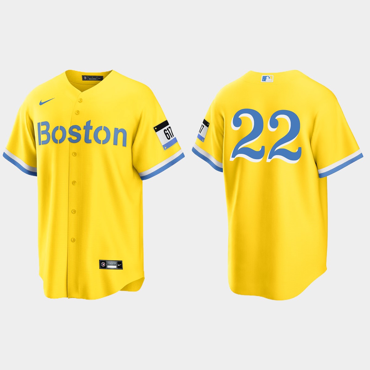 Boston Red Sox #22 Mike Stanley 2021 City Connect Jersey - Gold Light Blue