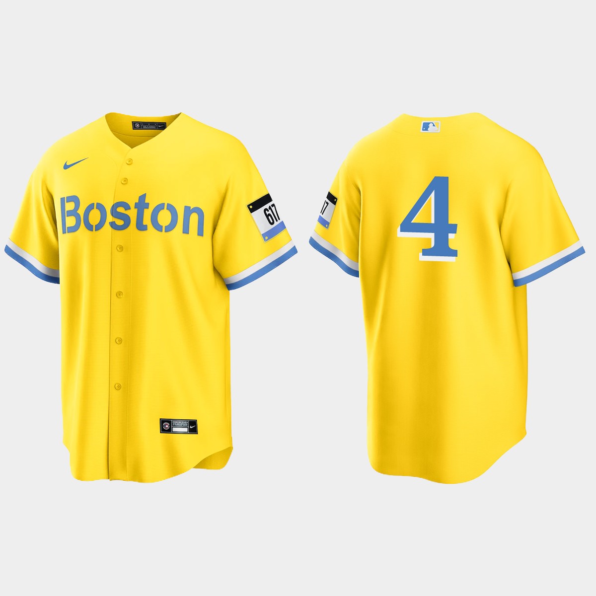 Boston Red Sox #4 Carney Lansford 2021 City Connect Jersey - Gold Light Blue