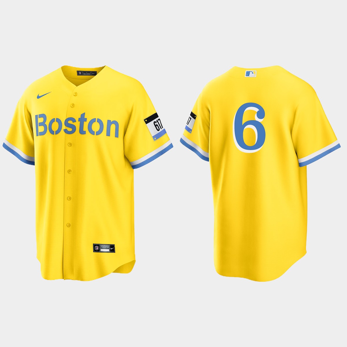 Boston Red Sox #6 Johnny Pesky 2021 City Connect Jersey - Gold Light Blue