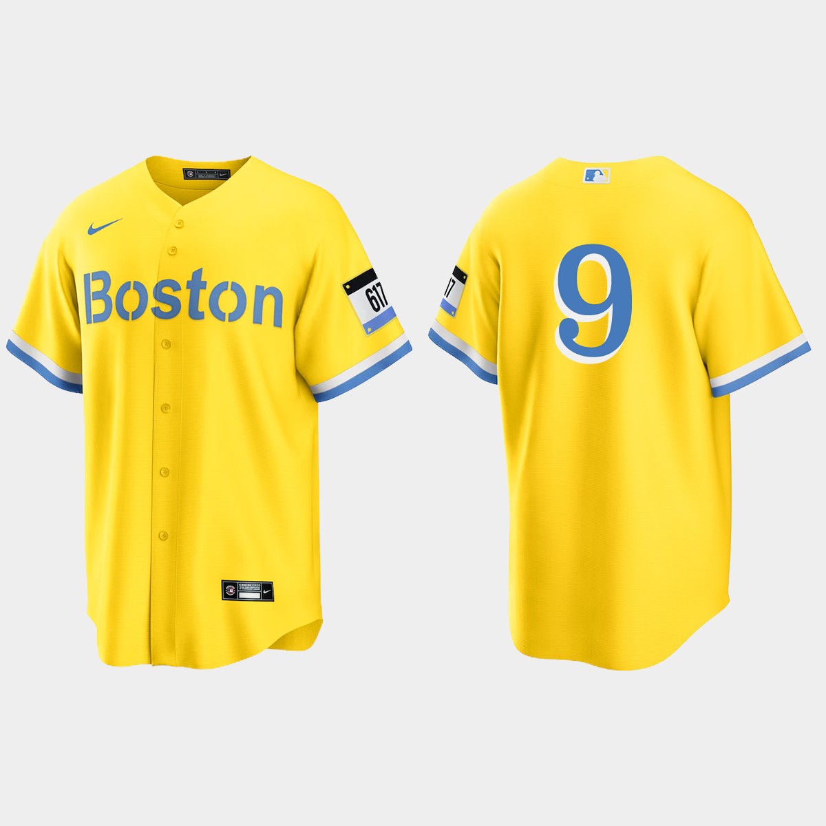 Boston Red Sox #9 Ted Williams 2021 City Connect Jersey - Gold Light Blue