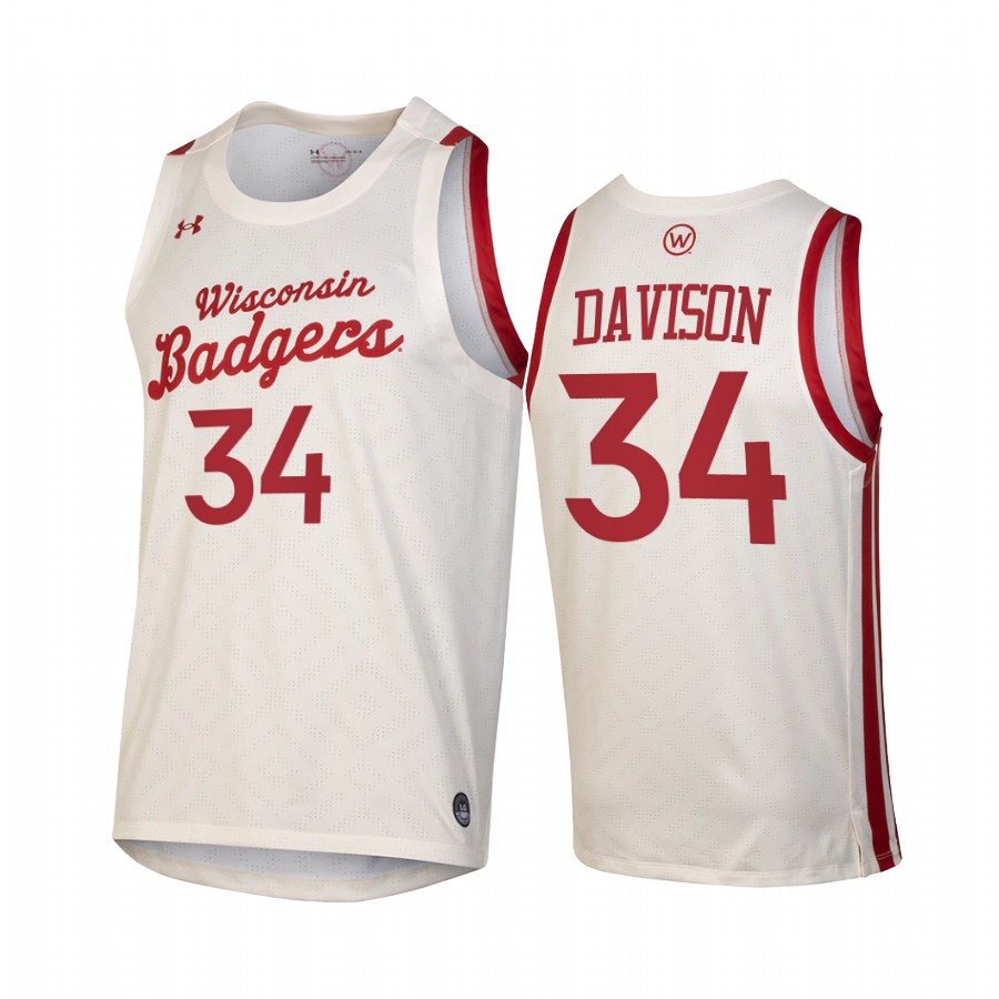 Brad Davison Wisconsin Badgers White Jersey 2021 Throwback College