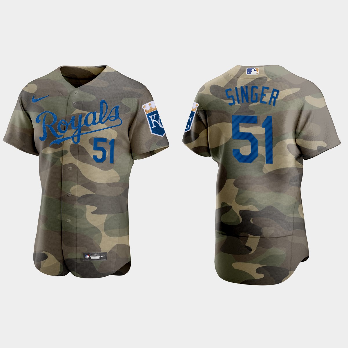 Brady Singer Kansas City Royals 2021 National Armed Forces Day Jersey - Camo