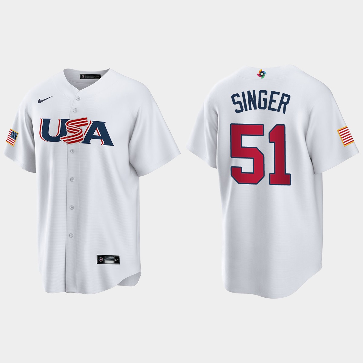 Brady Singer Kansas City Royals 2023 World  Classic USA Jersey - White