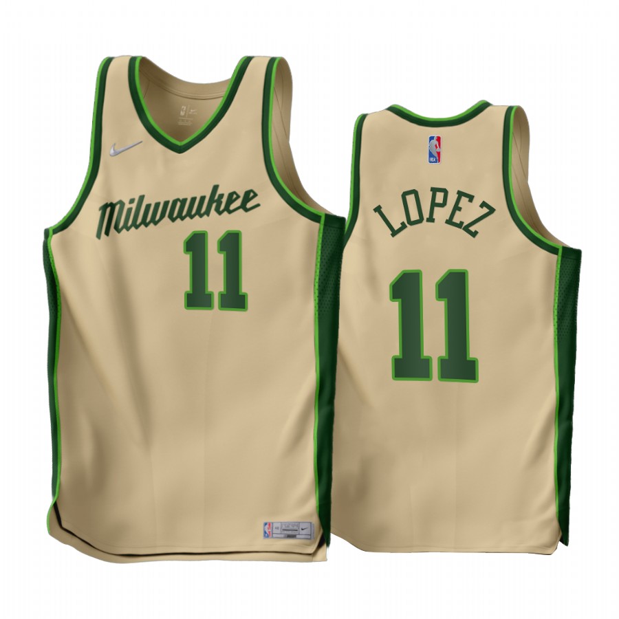 Brook Lopez 2022-23 Milwaukee Bucks Cream #11 Earned Edition Jersey