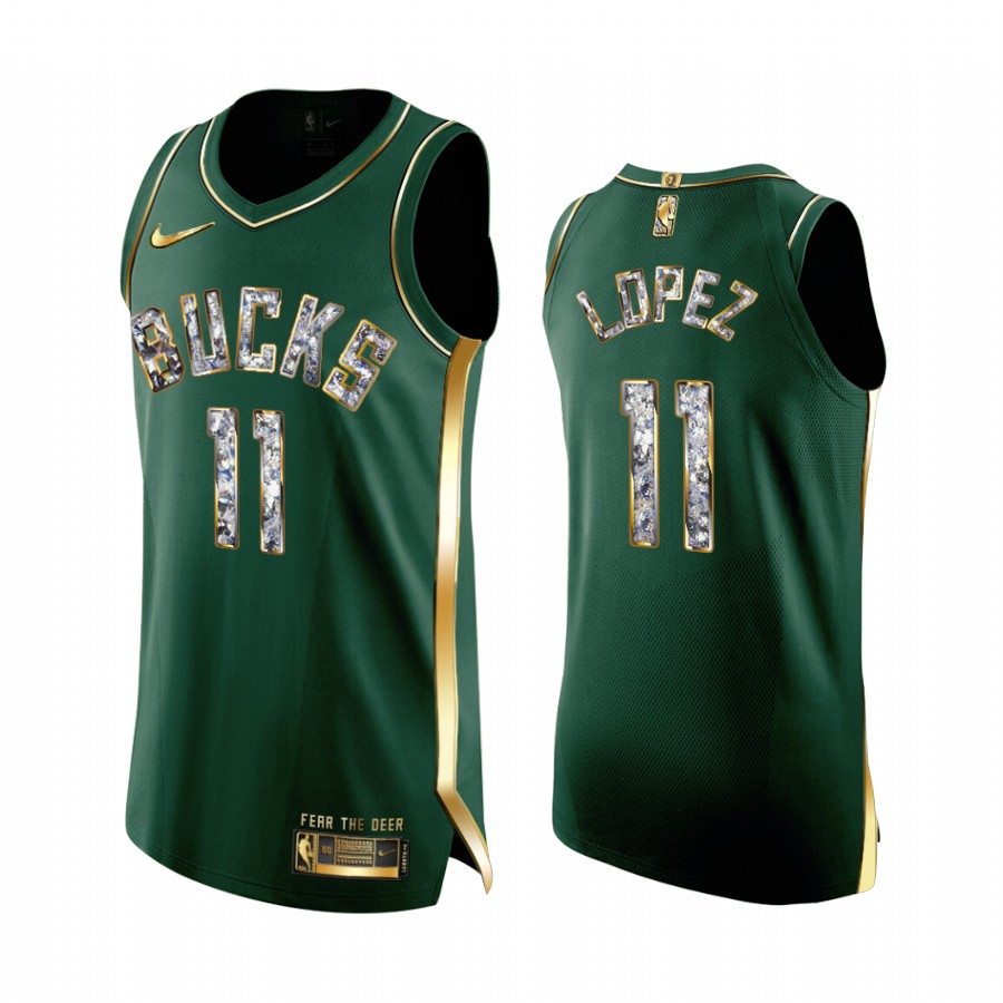 Brook Lopez Green #11 Milwaukee Bucks 2022 NBA Playoffs Jersey Diamond Edition