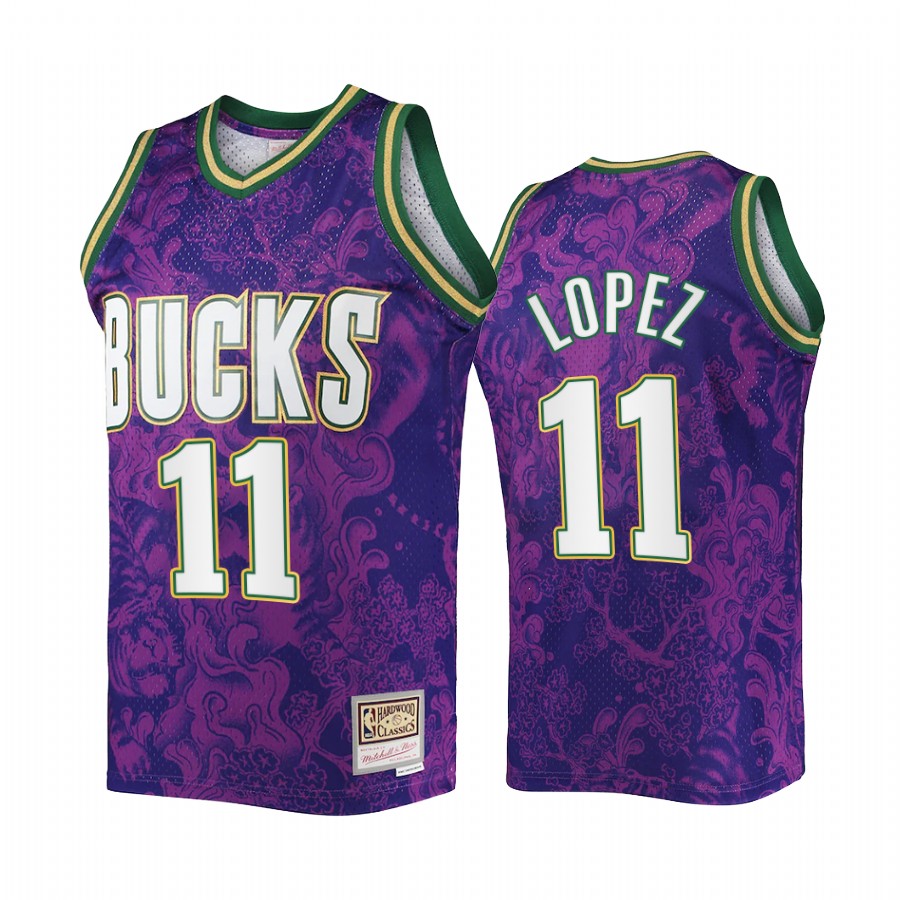 Brook Lopez Lunar New Year 2022 Milwaukee Bucks Purple Jersey Mitchell Ness