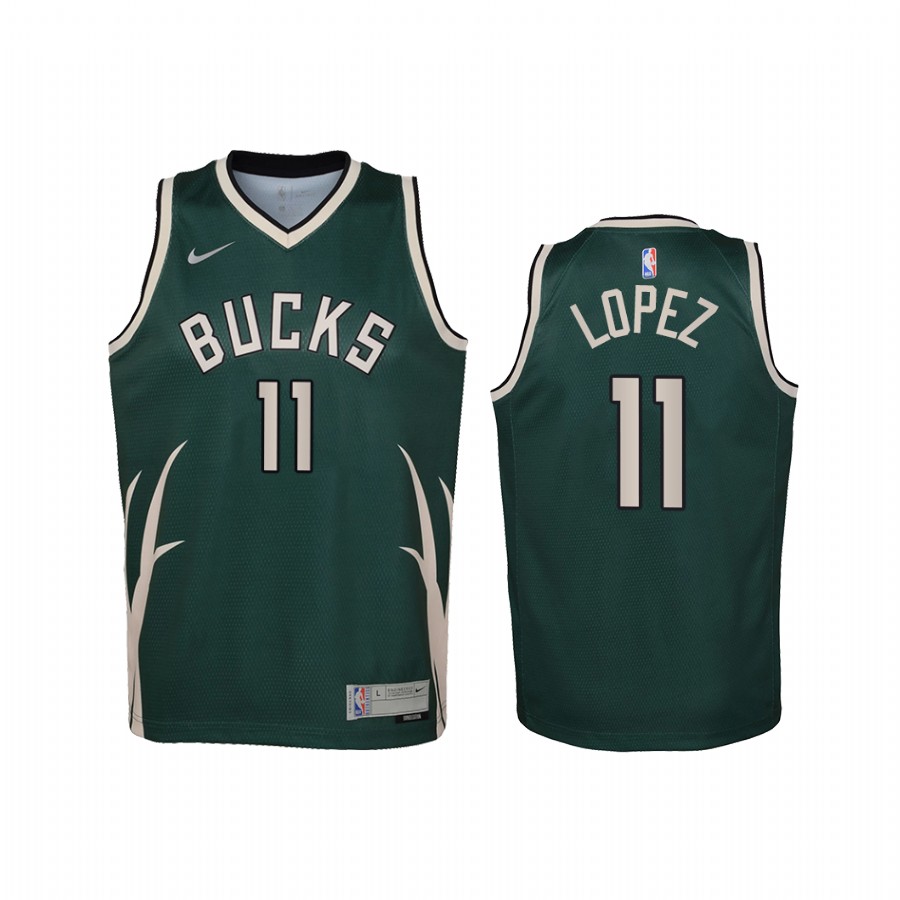 Brook Lopez Milwaukee Bucks 2021 Earned Edition Green Youth Jersey - Swingman