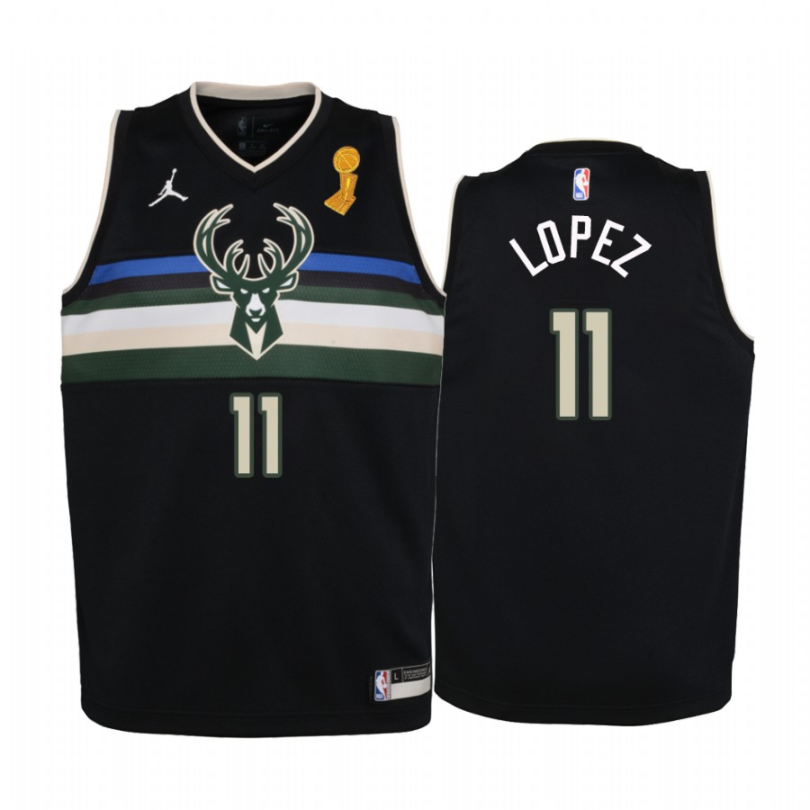Brook Lopez Milwaukee Bucks Black 2021 NBA Finals Champions Youth Jersey