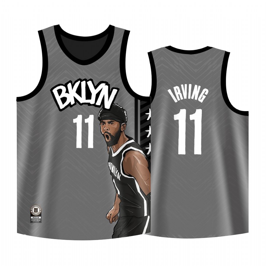 Brooklyn Nets #11 Kyrie Irving Jersey Cool Man Gray