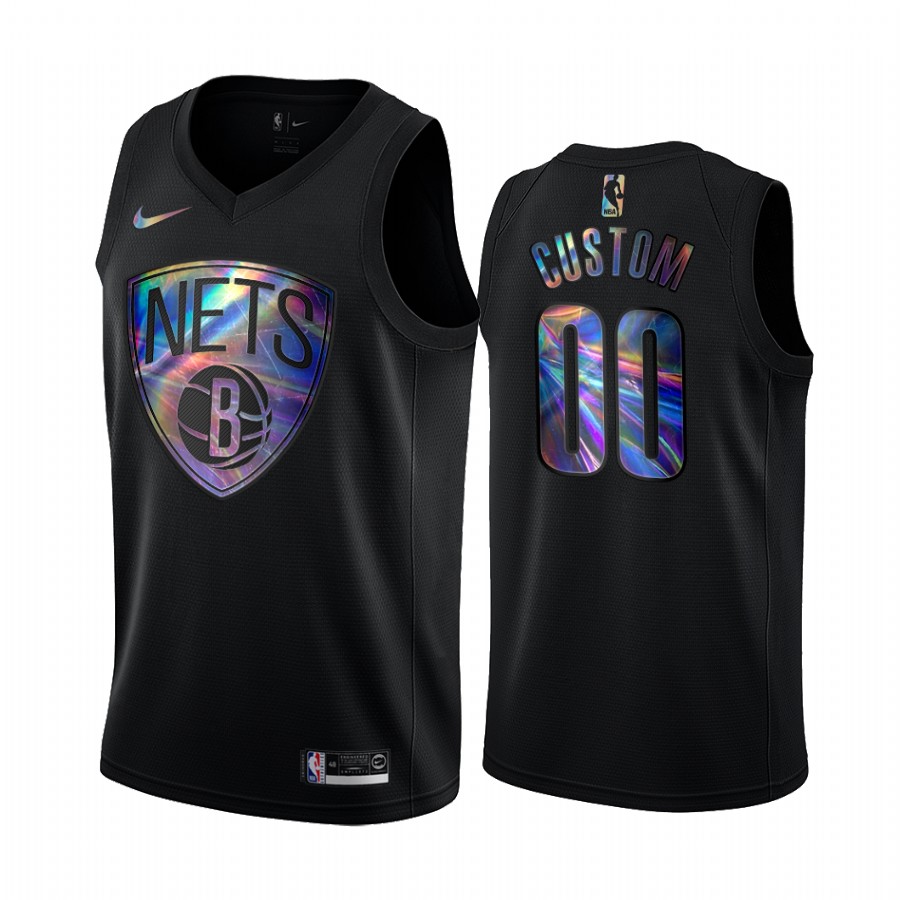 Brooklyn Nets Custom #00 Jersey Iridescent Holographic Black Limited Edition