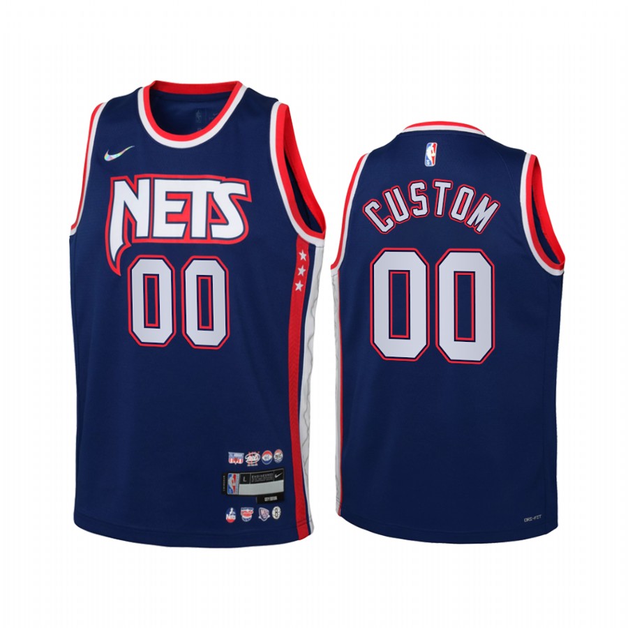 Brooklyn Nets Custom City Edition Blue Youth Jersey NBA 75th Season #00