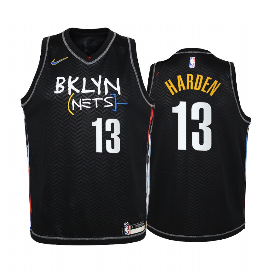 Brooklyn Nets James Harden 2020-21 City Edition Black youth Jersey Tie Dye #13